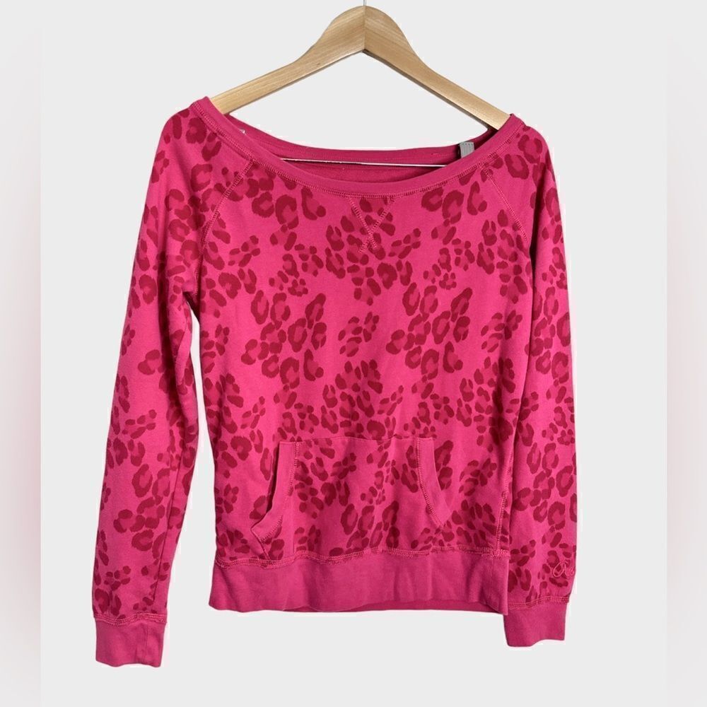 Aeropostale Sweater Womens Medium Leopard Print Pink Pullover Boatneck